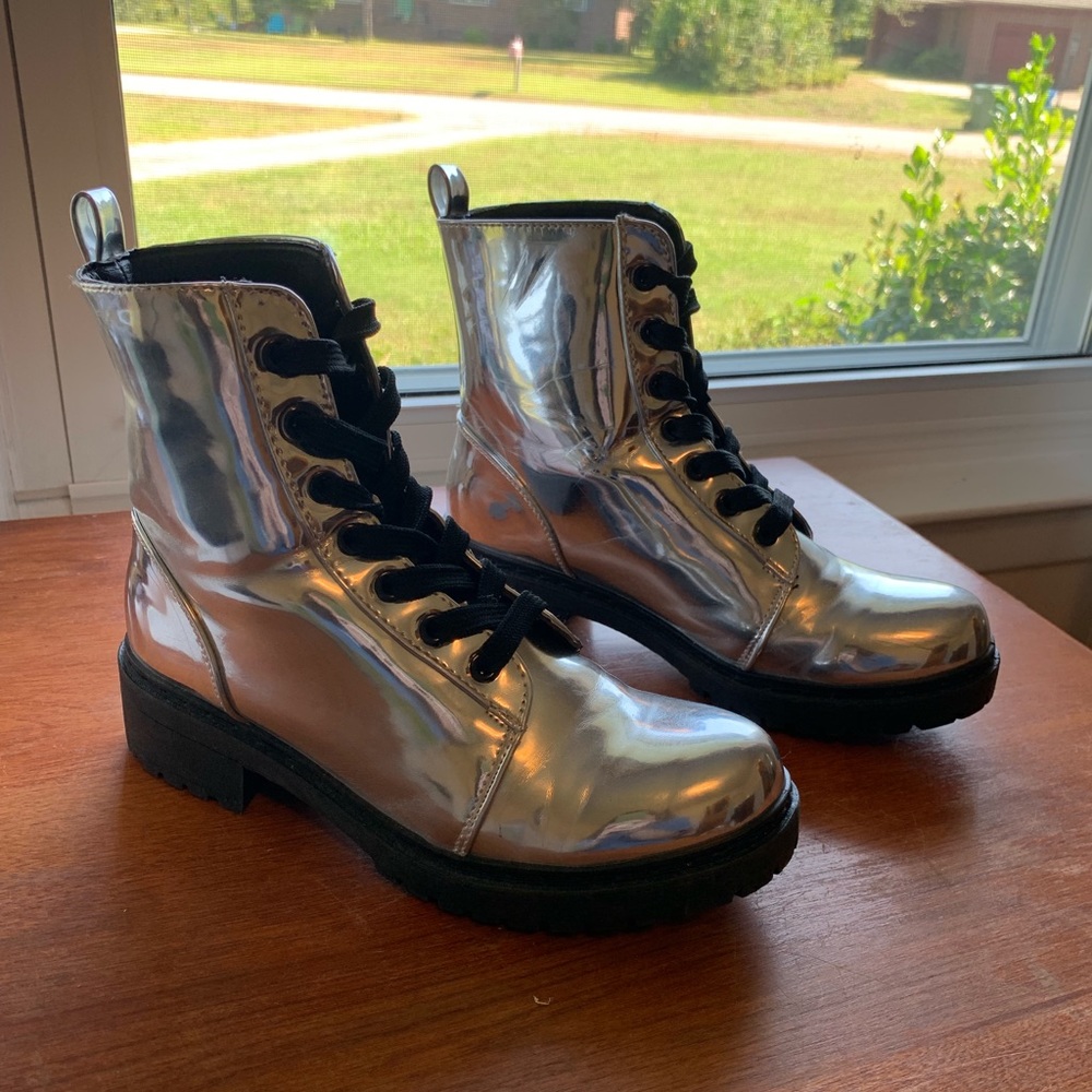 Metallic Silver Combat boots